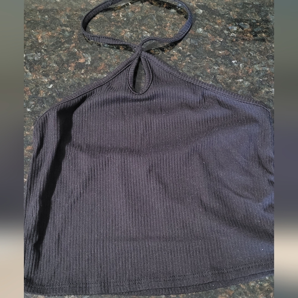 Black Halter Neck Crop Tank Top
